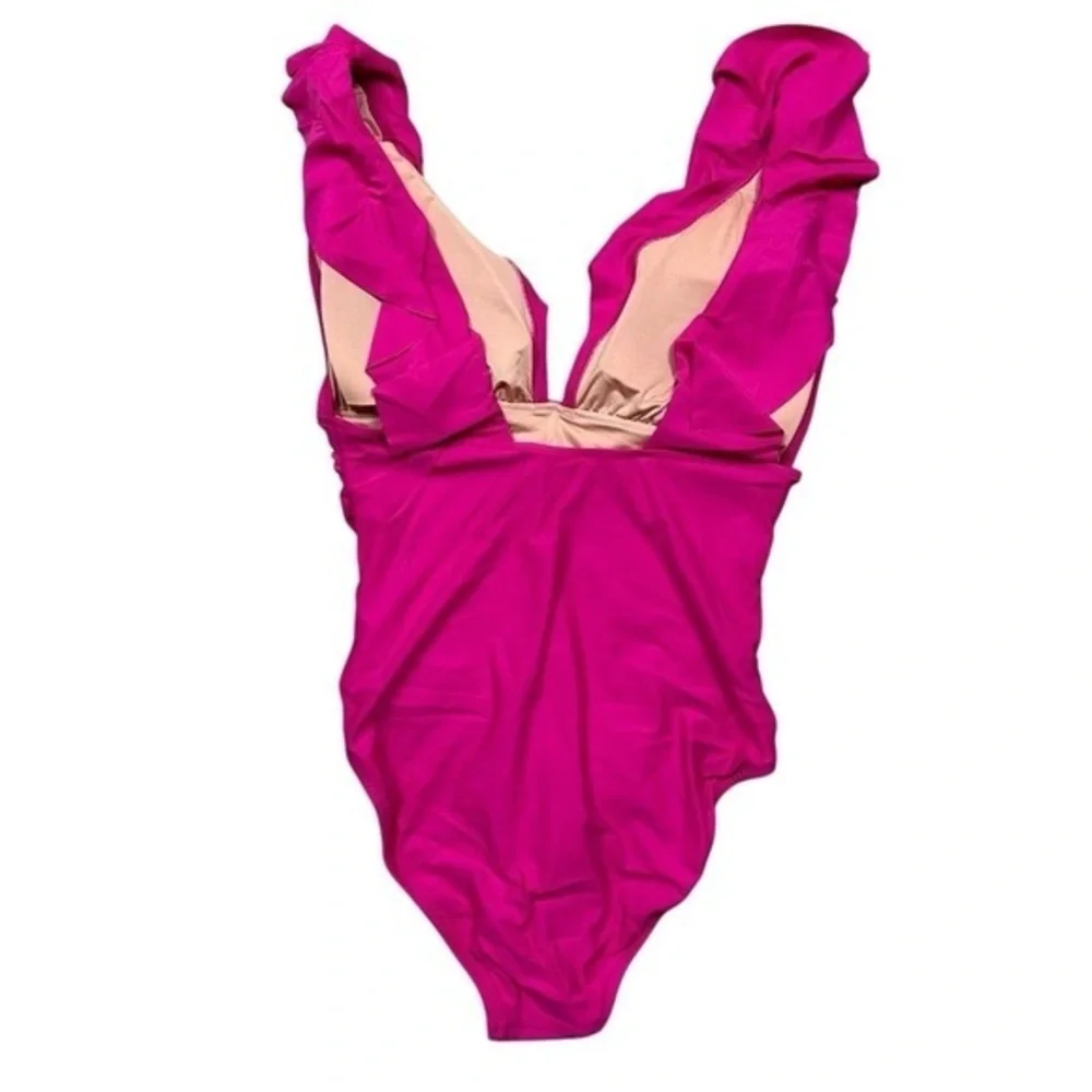 NWT J. Crew Women's‎ Pink Ruched Ruffle One-Piece Swimsuit Size 4 Poolside Beach